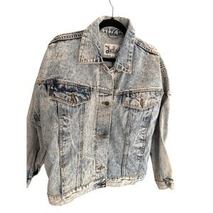 The Jackset Womens Acid Wash Denim Jacket Blue Vintage‎ Style Oversized Small